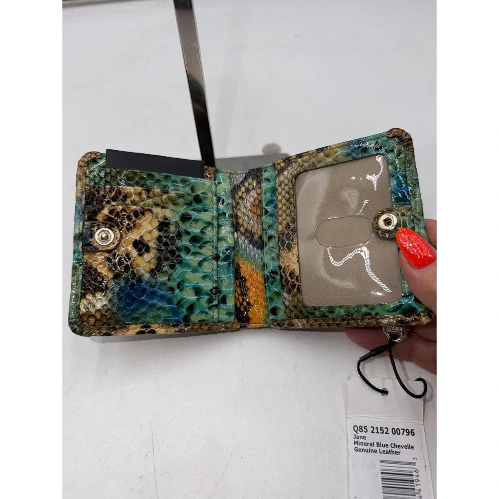 Brahmin Jane Mineral Blue Chevelle Leather Snakeskin Bifold Wallet Q85 2152